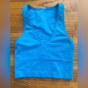 ATHLETA Aurora Seamless Crop Rib V-Neck Tank Top Women's Sz XXS Teal/Blue